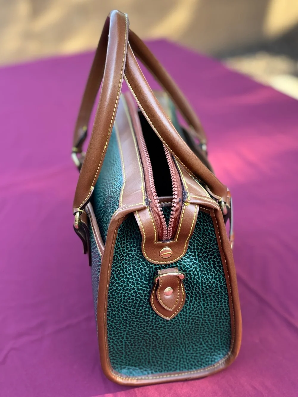 Vintage Dooney & Bourke Emerald Green All Weather Leather Satchel